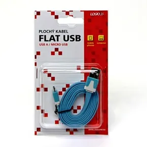 USB Kabel (2.0), USB A M - microUSB M, 1m, flach, blau, Logo, Blister